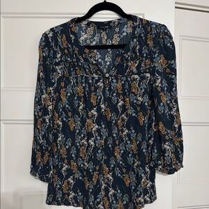Floral Print Women's Top - Blue and Orange